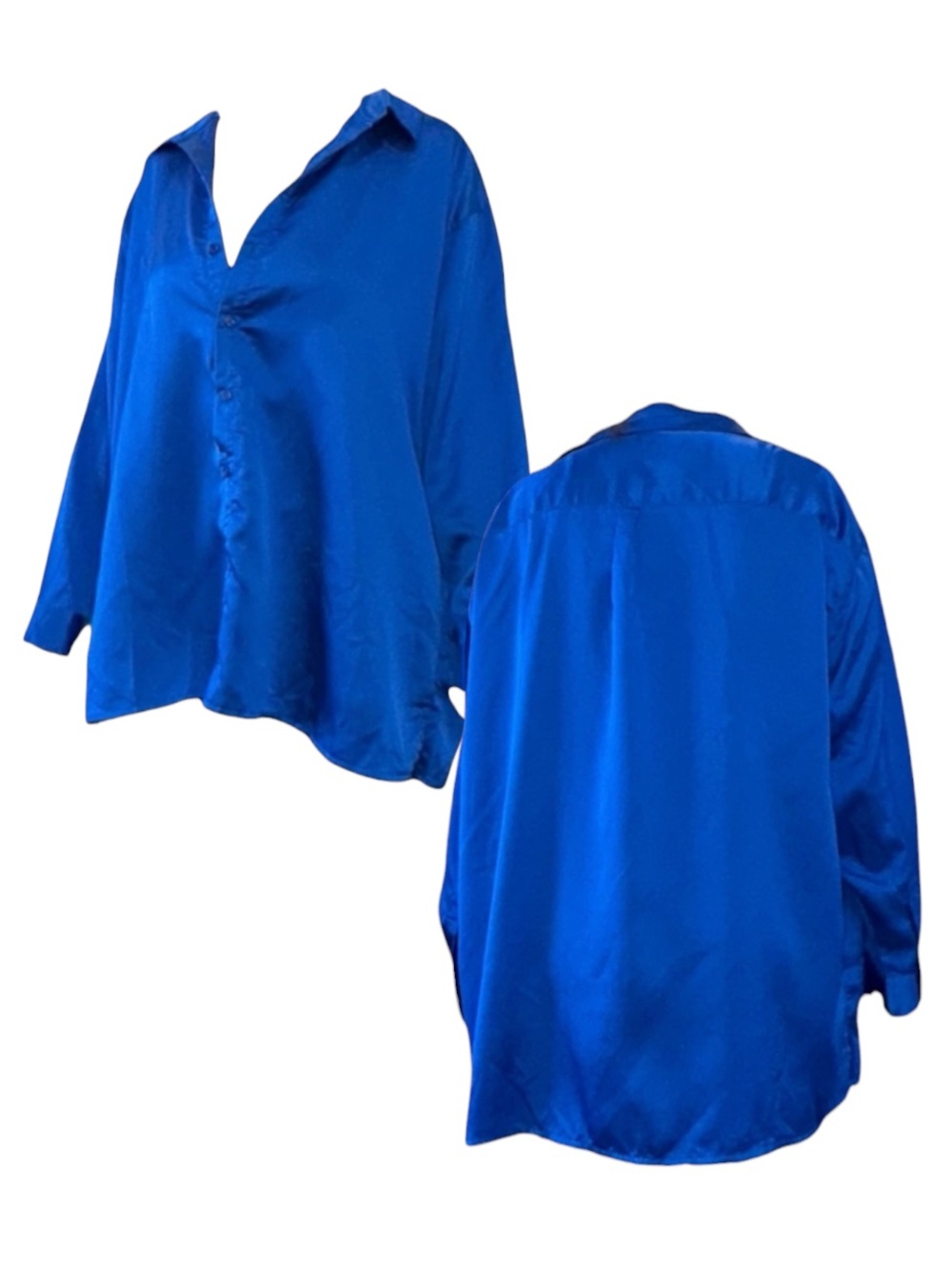 Missguided Basic Satin Button-Down Shirt - Electric Blue